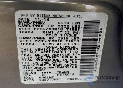 2015 Infiniti Qx70 z USA, uszkodzony, nr VIN JN8CS1MW1FM482186